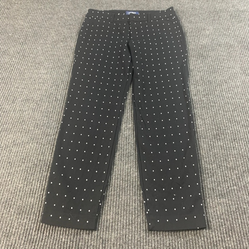 Old Navy Pants Womens 4 Black Pixie Polka‎ Dot Stretch Straight Leg Mid 28x26
